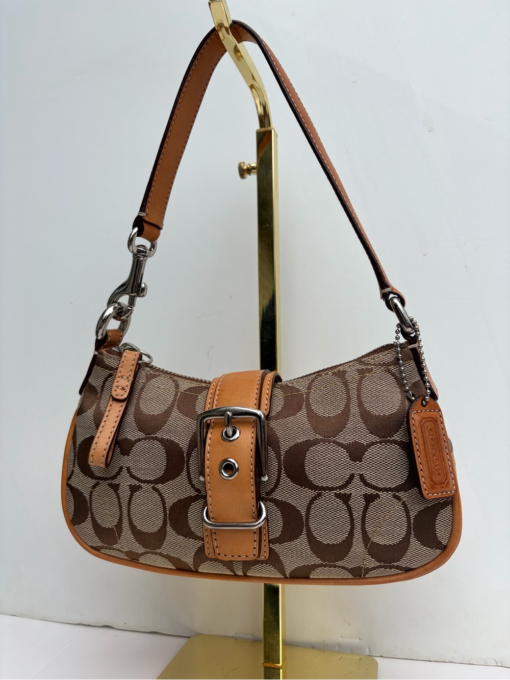 Vintage COACH 6362 Hamptons Soho Signature Canvas Mini Demi Baguette Bag Brown